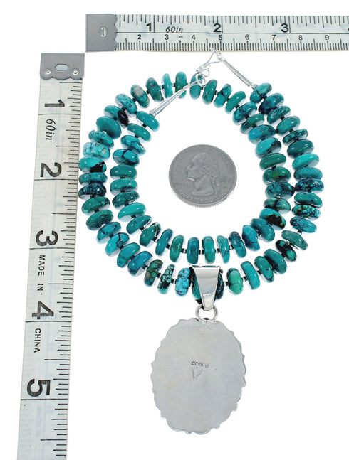 Native American Sterling Silver Turquoise Navajo Pendant Bead Necklace X10368